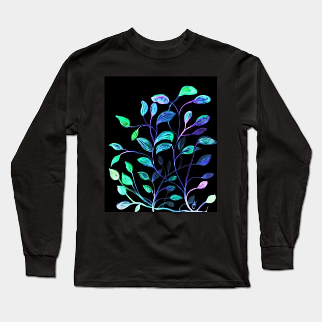 Do Not Go Into The Night, Red and Green Leaves Long Sleeve T-Shirt by ANoelleJay